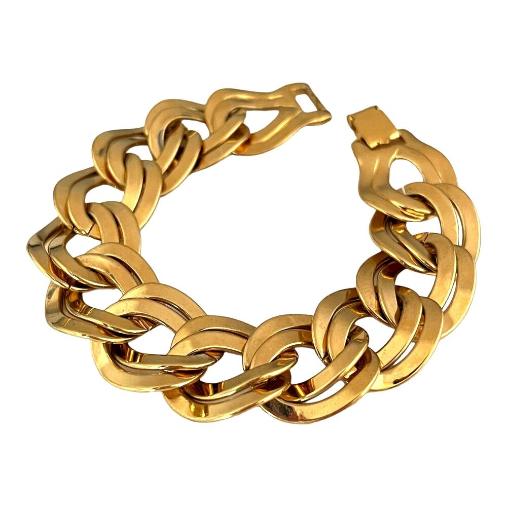 Vintage 1970s Monet Double Link Bracelet Gold Tone Chain - 3L